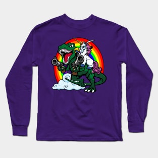 Unicorn Riding a Dinosaur into Battle Long Sleeve T-Shirt